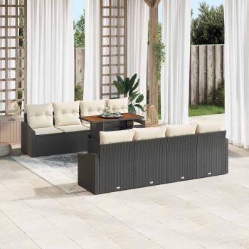ARDEBO.de - 9-teilige Garten Essgruppe mit Kissen Schwarz Poly Rattan Akazie