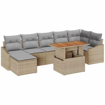 8-teiliges Garten Esszimmer Set mit Kissen Beige Poly Rattan Akazie