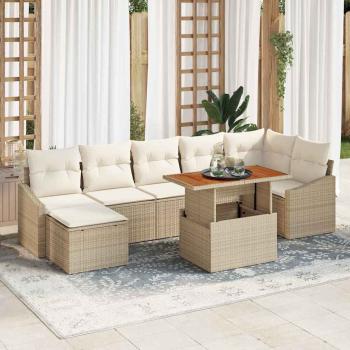 ARDEBO.de - 8-teilige Garten-Essgruppe mit Kissen Beige Poly Rattan Akazie