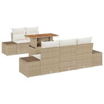6-teiliges Garten Essset mit Kissen Beige Poly Rattan Akazie