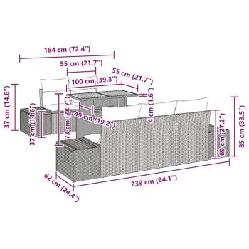 6-teiliges Garten Essset mit Kissen Beige Poly Rattan Akazie