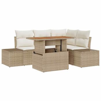 5-teiliges Garten Esszimmer Set mit Kissen Beige Poly Rattan Akazie