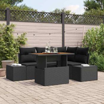 ARDEBO.de - 5-teiliges Garten-Ess-Set mit Kissen Schwarz Poly-Rattan Akazie
