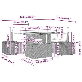 5-teiliges Garten-Ess-Set mit Kissen Schwarz Poly-Rattan Akazie