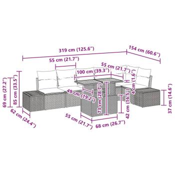 7 Teile Garten-Essgruppe mit Kissen Beige Poly-Rattan Akazie