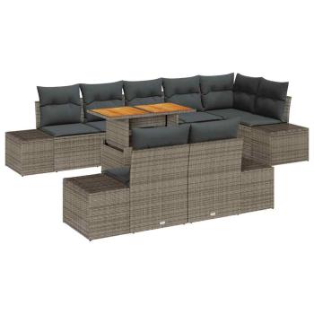 9-teiliges Garten Esstischset mit Kissen Grau Poly Rattan Akazie