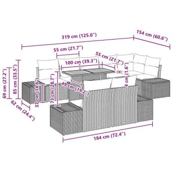 9-teiliges Garten Esstischset mit Kissen Grau Poly Rattan Akazie