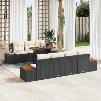 ARDEBO.de - 8-teiliges Garten-Esszimmer-Set mit Kissen Schwarz Poly-Rattan Akazie