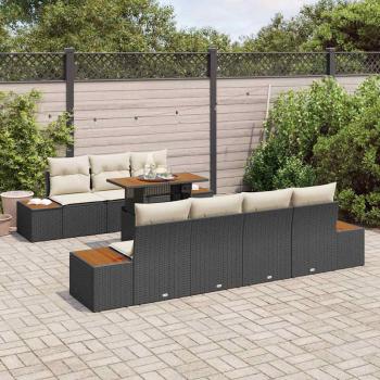 8-teiliges Garten-Esszimmer-Set mit Kissen Schwarz Poly-Rattan Akazie