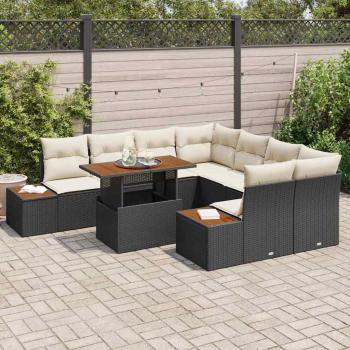 9-teilige Garten Essgruppe mit Kissen Schwarz Poly Rattan Akazie