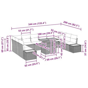 11-teilige Garten-Essgruppe mit Kissen Beige Poly-Rattan Akazie