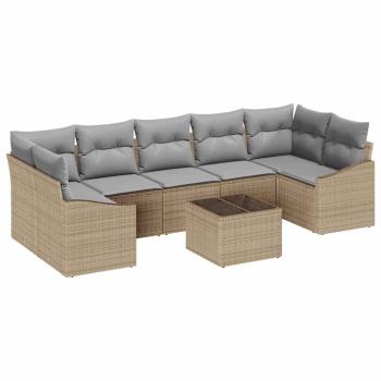 8-teiliges Garten Sofa Set mit Kissen Beige Poly Rattan