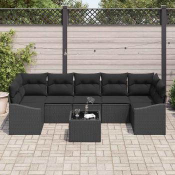 ARDEBO.de - 8-teiliges Garten-Sofa-Set mit Kissen Schwarz Poly-Rattan