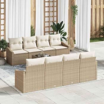 ARDEBO.de - 7-teiliges Garten Sofa Set mit Kissen Beige Poly-Rattan