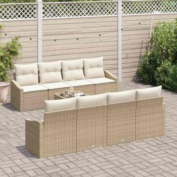7-teiliges Garten Sofa Set mit Kissen Beige Poly-Rattan