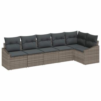 ARDEBO.de - 6-teiliges Garten Esszimmer Set mit Kissen Grau Poly Rattan