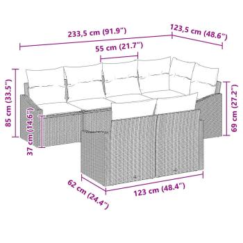 7-teiliges Garten Esstisch Set mit Kissen Schwarz Poly Rattan