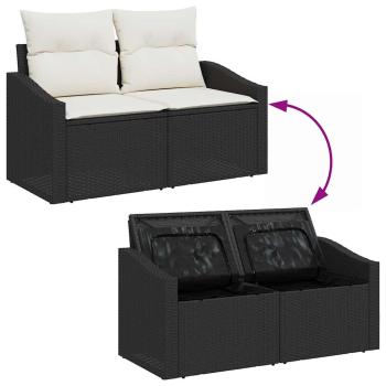 7-teiliges Garten Esstisch Set mit Kissen Schwarz Poly Rattan