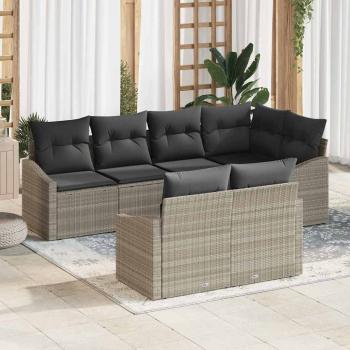 ARDEBO.de - 7-teiliges Garten Dining Set mit Kissen Hellgrau Poly-Rattan