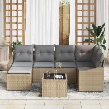 7-teilige Garten Essgruppe mit Kissen Schwarz Poly Rattan