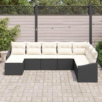 8 teiliges Garten Esstisch Set mit Kissen Schwarzes Poly Rattan