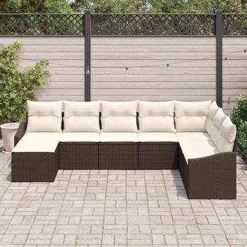 8-teiliges Garten Essset mit Kissen Braun Poly-Rattan