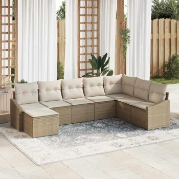 ARDEBO.de - 8-teiliges Garten-Essset mit Kissen Beige Poly-Rattan