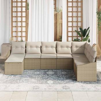 8-teiliges Garten-Essset mit Kissen Beige Poly-Rattan