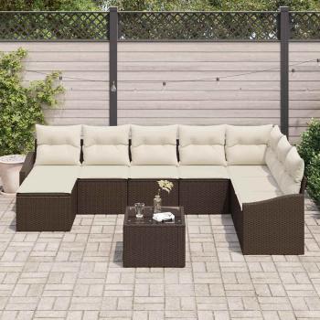 8-teiliges Garten Esstisch Set mit Kissen Grau Poly Rattan