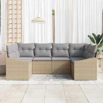 6-teiliges Garten-Sofa-Set mit Kissen Beige Poly Rattan