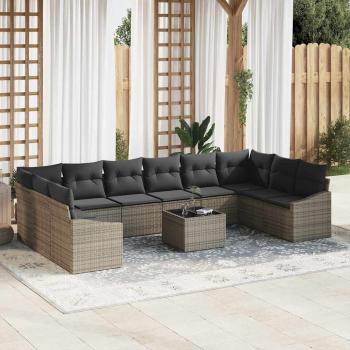 ARDEBO.de - 10-teiliges Garten Essset mit Kissen schwarzes Poly Rattan