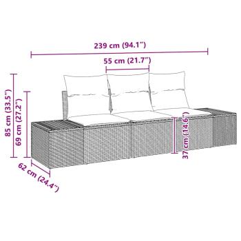 3-teiliges Garten Sofa Set mit Kissen Schwarz Poly Rattan