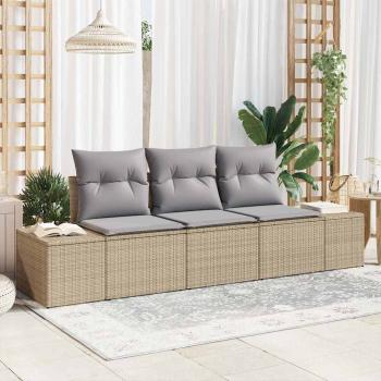 ARDEBO.de - 3-teilige Garten Sofa Set mit Kissen Beige Poly Rattan