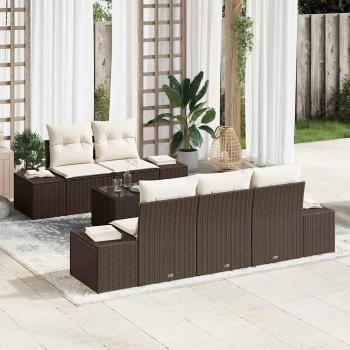 ARDEBO.de - 6-teiliges Garten-Sofa-Set mit Kissen Braun Poly-Rattan