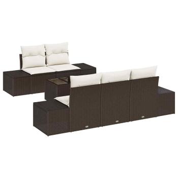 6-teiliges Garten-Sofa-Set mit Kissen Braun Poly-Rattan