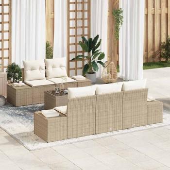ARDEBO.de - 6-teiliges Garten-Sofa-Set mit Kissen Beige Poly Rattan