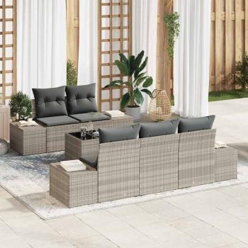 ARDEBO.de - 6-teiliges Garten-Sofa-Set mit Kissen Hellgrau Poly-Rattan