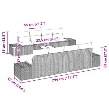 7-teiliges Garten Sofa Set mit Kissen Braun Poly Rattan