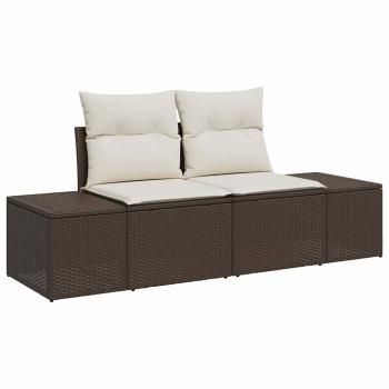 7-teiliges Garten Sofa Set mit Kissen Braun Poly Rattan