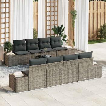 ARDEBO.de - 7-teiliges Garten-Sofa-Set mit Kissen Grau Poly-Rattan