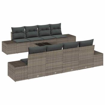 7-teiliges Garten-Sofa-Set mit Kissen Grau Poly-Rattan