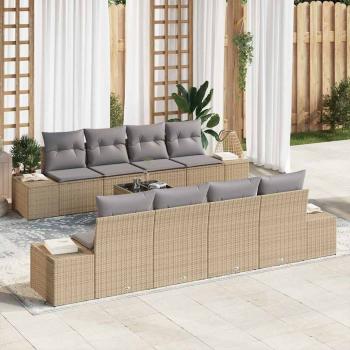 ARDEBO.de - 7-teiliges Garten Sofa Set mit Kissen Beige Poly Rattan