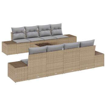 7-teiliges Garten Sofa Set mit Kissen Beige Poly Rattan