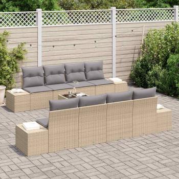 7-teiliges Garten Sofa Set mit Kissen Beige Poly Rattan
