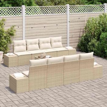 7-teiliges Garten Sofa Set mit Kissen Beige Poly Rattan