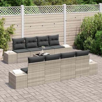 7-teiliges Garten Sofa Set mit Kissen in Hellgrau