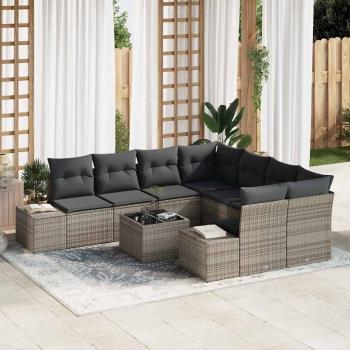 ARDEBO.de - 9-teiliges Garten Sofa Set mit Kissen Grau Poly Rattan