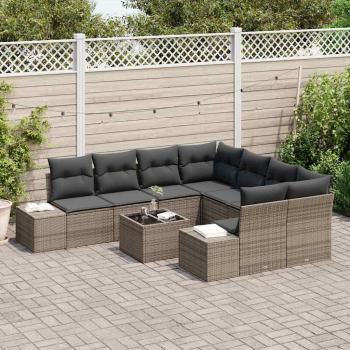 9-teiliges Garten Sofa Set mit Kissen Grau Poly Rattan
