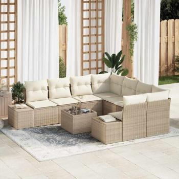 ARDEBO.de - 9-teiliges Garten Sofa Set mit Kissen Beige Poly Rattan