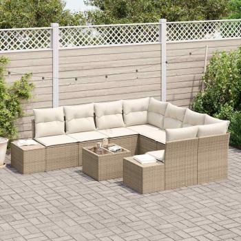 9-teiliges Garten Sofa Set mit Kissen Beige Poly Rattan